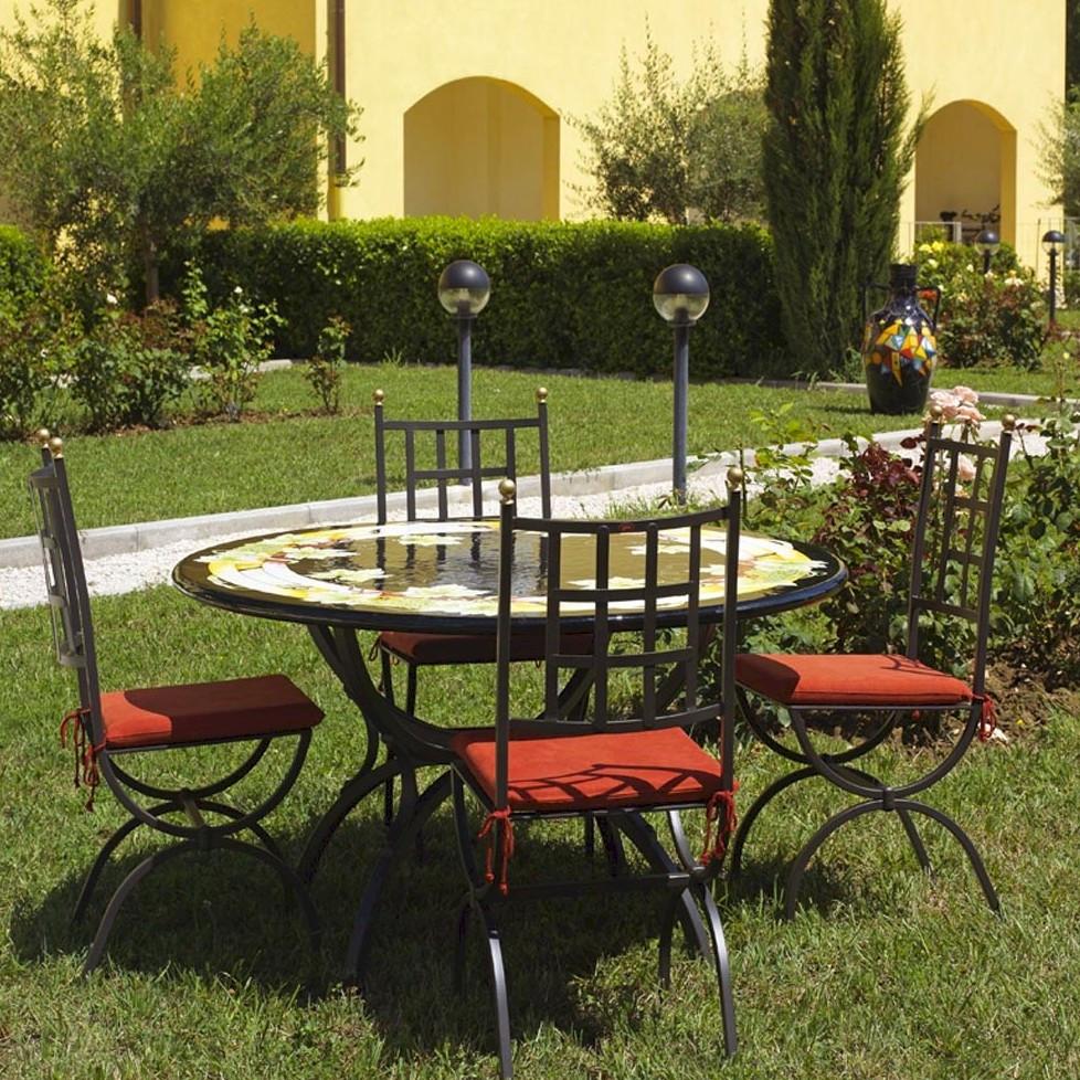 CERAMIC STONE TABLE + IRON BASE: ATENE Design - Hand Painted in Deruta, Italy. - artisticaitalian.com