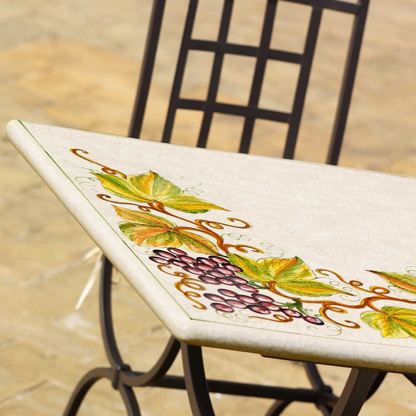 CERAMIC STONE TABLE + IRON BASE: MONTEFALCO Design - Hand Painted in Deruta, Italy. - artisticaitalian.com