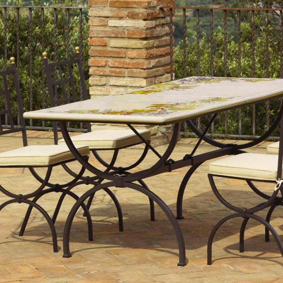 CERAMIC STONE TABLE + IRON BASE: MONTEFALCO Design - Hand Painted in Deruta, Italy. - artisticaitalian.com