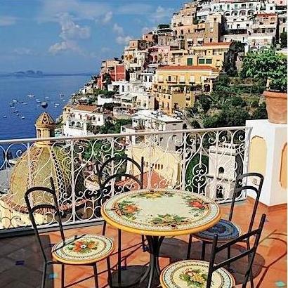 CERAMIC STONE TABLE + IRON BASE: POSITANO Design^ - Hand Painted in Deruta, Italy. - artisticaitalian.com