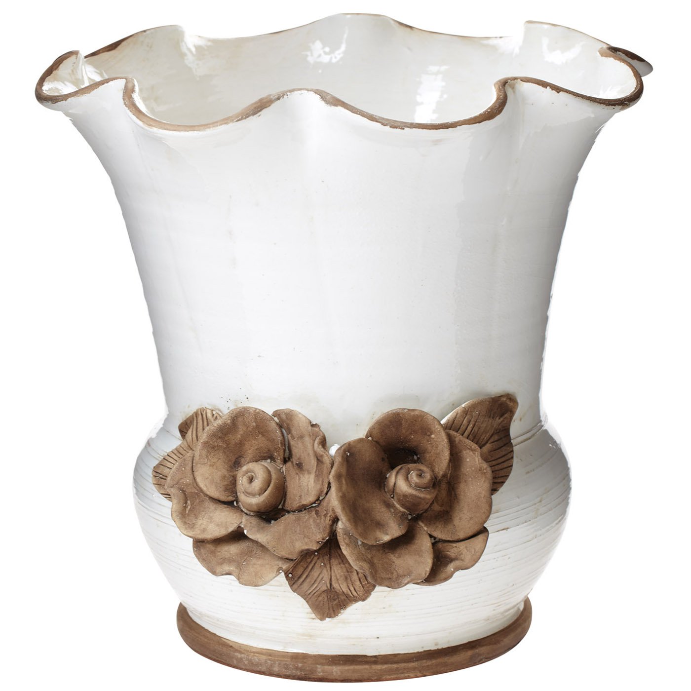 VIETRI: Rustic Garden White Scalloped Planter With Flowers - artisticaitalian.com