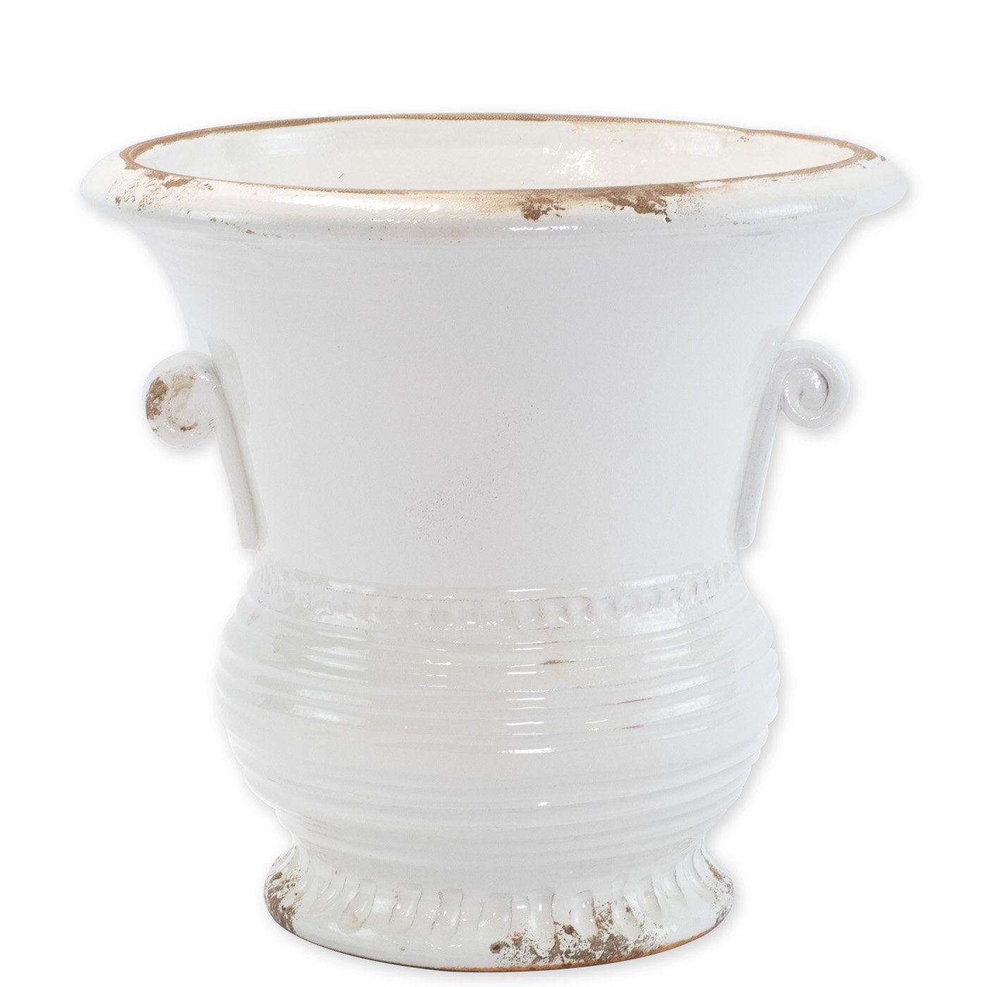 VIETRI: Rustic Garden White Medium Flair Planter w/ Emblem - artisticaitalian.com