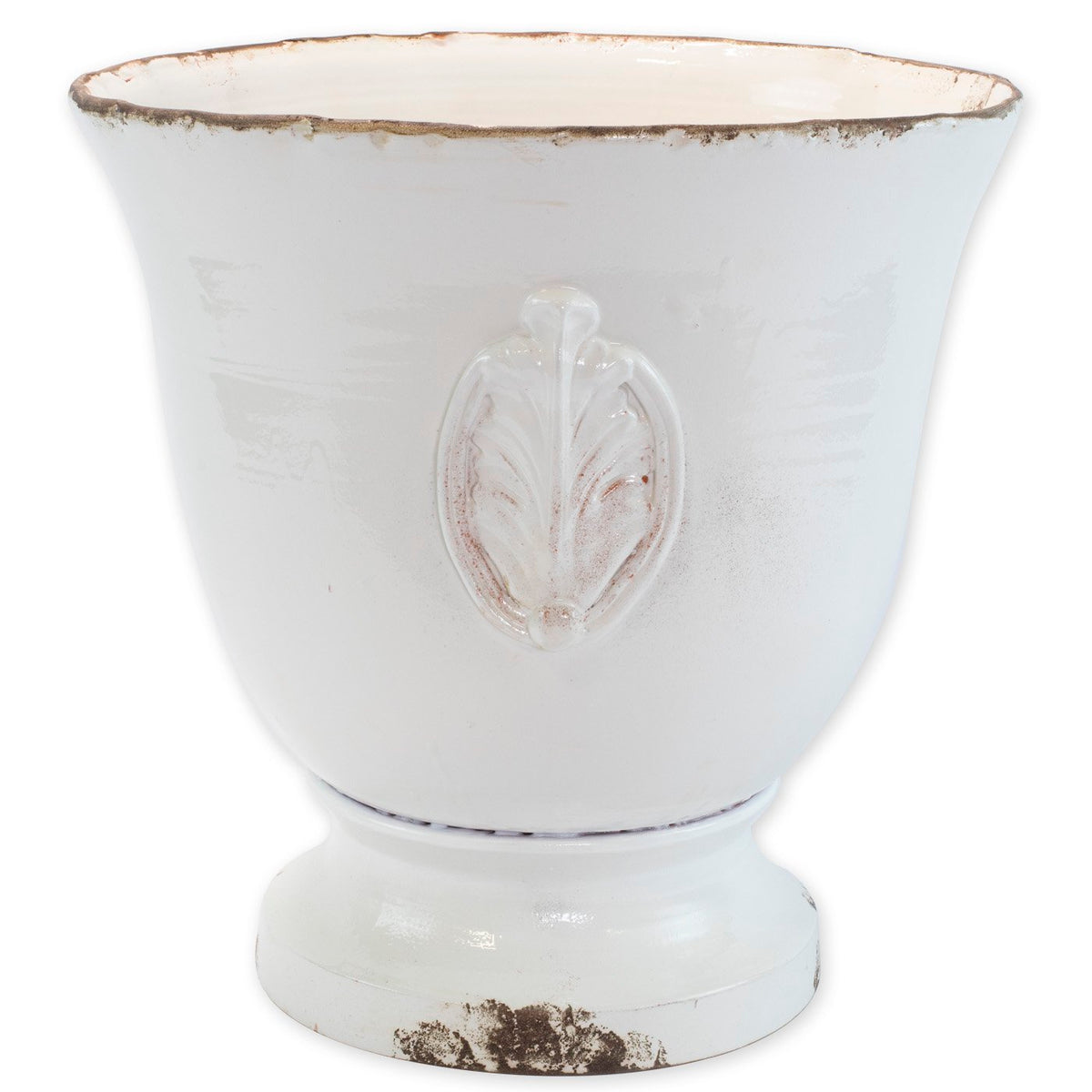 VIETRI: Rustic Garden White Large Footed Planter w/ Emblem - artisticaitalian.com