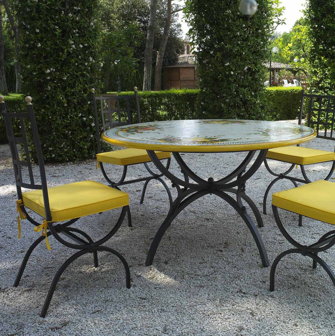 CERAMIC STONE TABLE + IRON BASE: TROPEA Design - Hand Painted in Deruta, Italy. - artisticaitalian.com